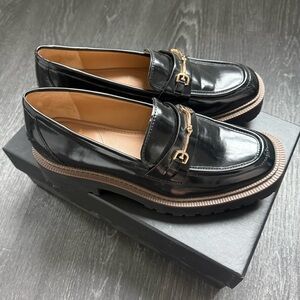 Sam Edelman Laurs Lugsole Patent Leather Loafers with Gold Accent